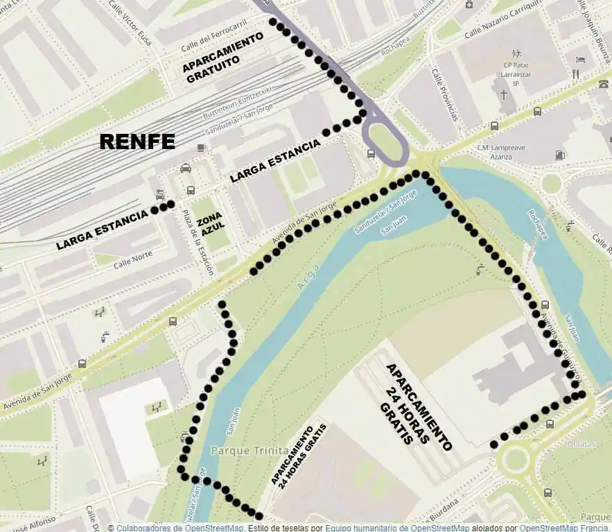 Mapa aparcamientos cerca de Renfe Pamplona